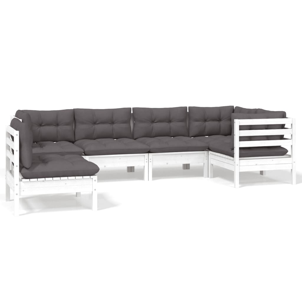 6-tlg. Garten-Lounge-Set mit Kissen Weiß Kiefernholz