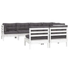 7-tlg. Garten-Lounge-Set mit Kissen Weiß Kiefer Massivholz