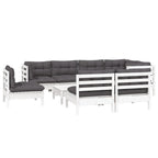 9-tlg. Garten-Lounge-Set mit Kissen Weiß Kiefer Massivholz