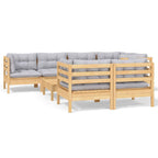 8-tlg. Garten-Lounge-Set mit Grauen Kissen Kiefer Massivholz