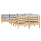 8-tlg. Garten-Lounge-Set mit Grauen Kissen Kiefer Massivholz