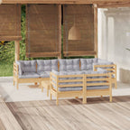 8-tlg. Garten-Lounge-Set mit Grauen Kissen Kiefer Massivholz