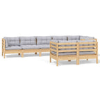 8-tlg. Garten-Lounge-Set mit Grauen Kissen Kiefer Massivholz