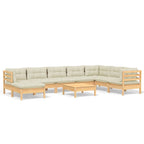 9-tlg. Garten-Lounge-Set mit Creme Kissen Massivholz Kiefer