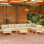 9-tlg. Garten-Lounge-Set mit Creme Kissen Massivholz Kiefer