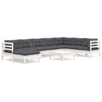 9-tlg. Garten-Lounge-Set mit Kissen Weiß Kiefer Massivholz