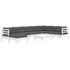 9-tlg. Garten-Lounge-Set mit Kissen Weiß Kiefer Massivholz