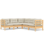 5-tlg. Garten-Lounge-Set mit Creme Kissen Massivholz Kiefer