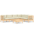 7-tlg. Garten-Lounge-Set mit Creme Kissen Massivholz Kiefer