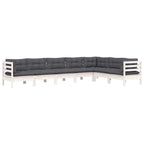 7-tlg. Garten-Lounge-Set mit Kissen Weiß Kiefer Massivholz