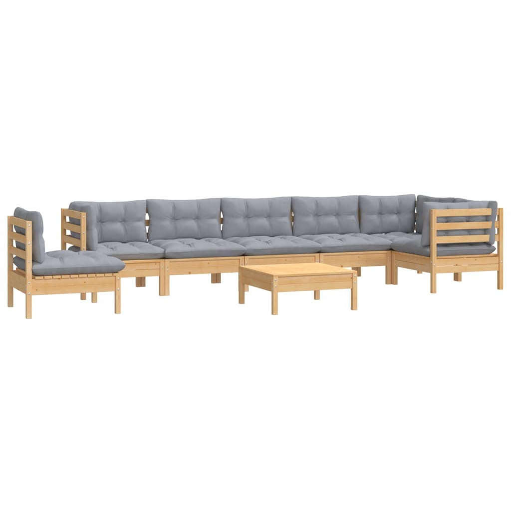 9-tlg. Garten-Lounge-Set mit Grauen Kissen Kiefer Massivholz