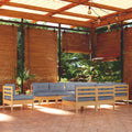 10-tlg. Garten-Lounge-Set mit Grauen Kissen Kiefer Massivholz