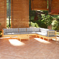 9-tlg. Garten-Lounge-Set mit Grauen Kissen Kiefer Massivholz