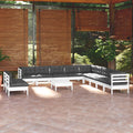 12-tlg. Garten-Lounge-Set mit Kissen Weiß Massivholz Kiefer