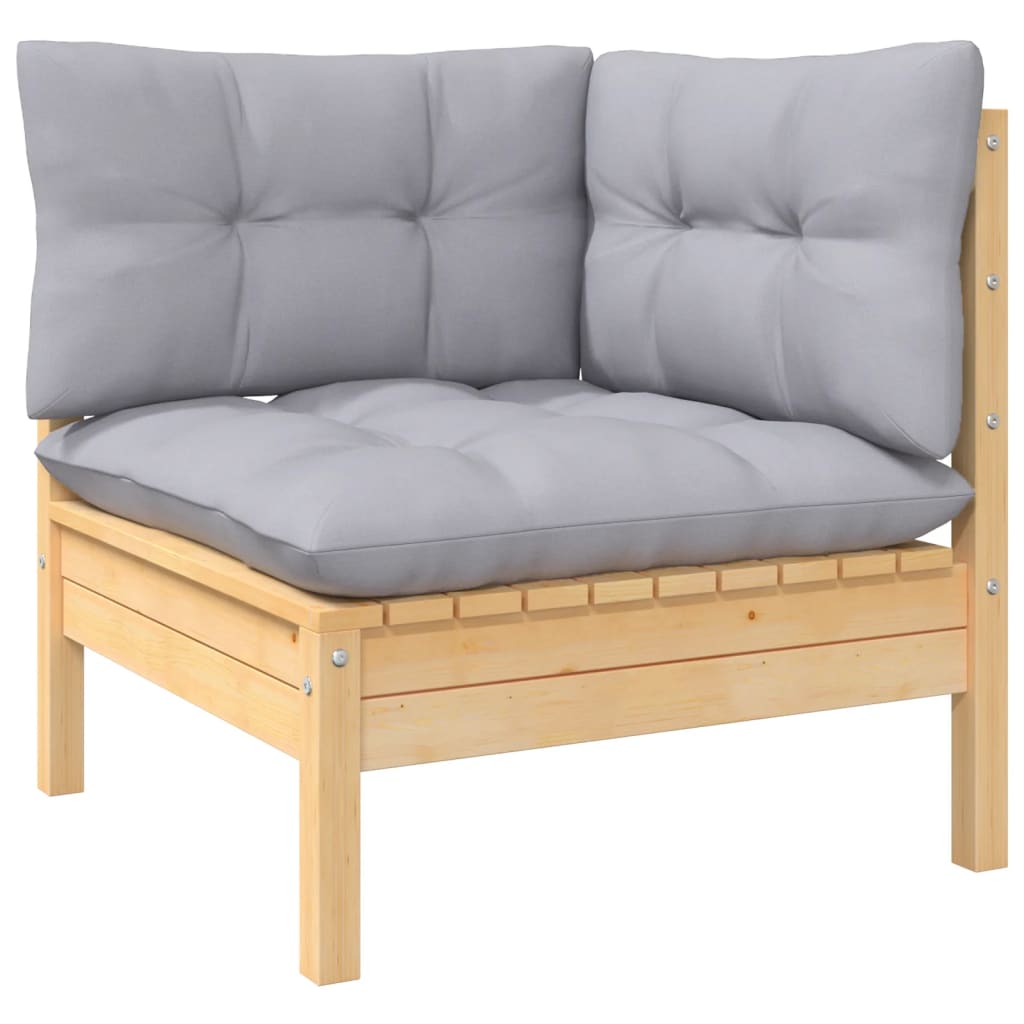12-tlg. Garten-Lounge-Set mit Grauen Kissen Massivholz Kiefer