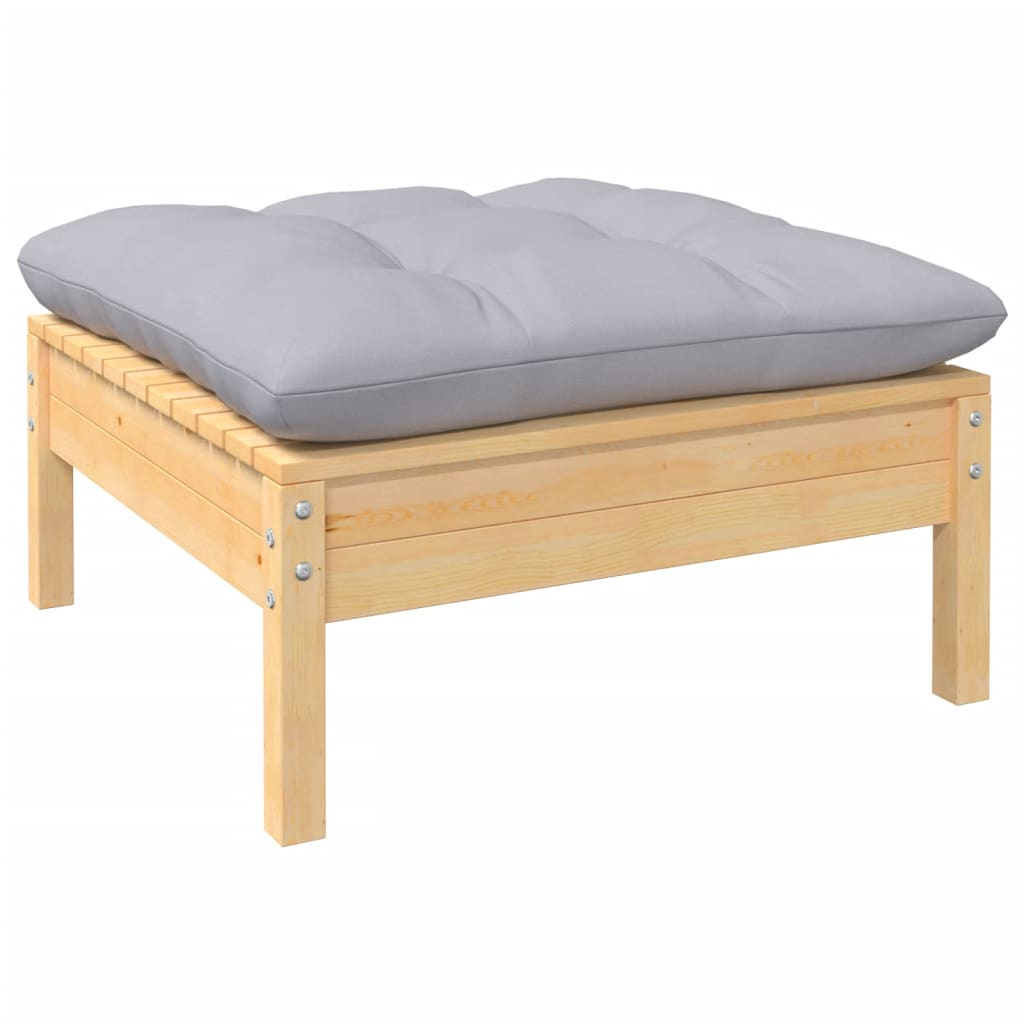 12-tlg. Garten-Lounge-Set mit Grauen Kissen Massivholz Kiefer