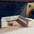 12-tlg. Garten-Lounge-Set mit Creme Kissen Massivholz Kiefer