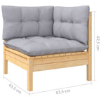11-tlg. Garten-Lounge-Set mit Grauen Kissen Massivholz Kiefer