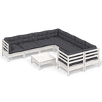 9-tlg. Garten-Lounge-Set mit Kissen Weiß Kiefernholz