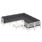 9-tlg. Garten-Lounge-Set mit Kissen Weiß Kiefernholz