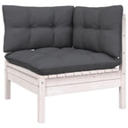 9-tlg. Garten-Lounge-Set mit Kissen Weiß Kiefernholz