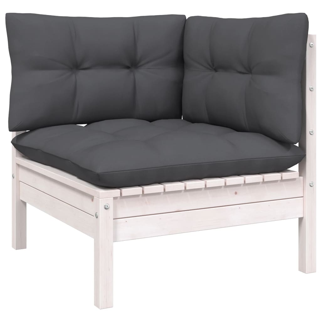 9-tlg. Garten-Lounge-Set mit Kissen Weiß Kiefernholz