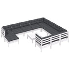 12-tlg. Garten-Lounge-Set mit Kissen Weiß Kiefernholz
