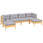 6-tlg. Garten-Lounge-Set mit Grauen Kissen Kiefernholz