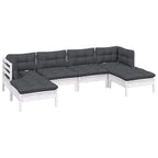 6-tlg. Garten-Lounge-Set mit Kissen Weiß Kiefernholz