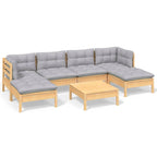 7-tlg. Garten-Lounge-Set mit Grauen Kissen Kiefernholz
