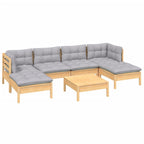 7-tlg. Garten-Lounge-Set mit Grauen Kissen Kiefernholz