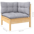 7-tlg. Garten-Lounge-Set mit Grauen Kissen Kiefernholz