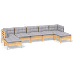 7-tlg. Garten-Lounge-Set mit Grauen Kissen Kiefernholz