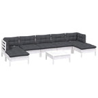 8-tlg. Garten-Lounge-Set mit Kissen Weiß Kiefernholz