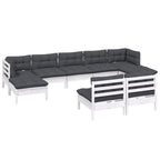 9-tlg. Garten-Lounge-Set mit Kissen Weiß Kiefernholz
