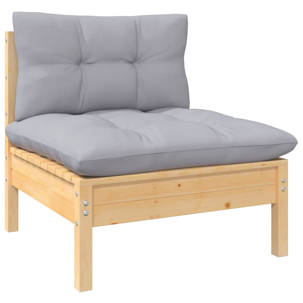 11-tlg. Garten-Lounge-Set mit Grauen Kissen Kiefernholz