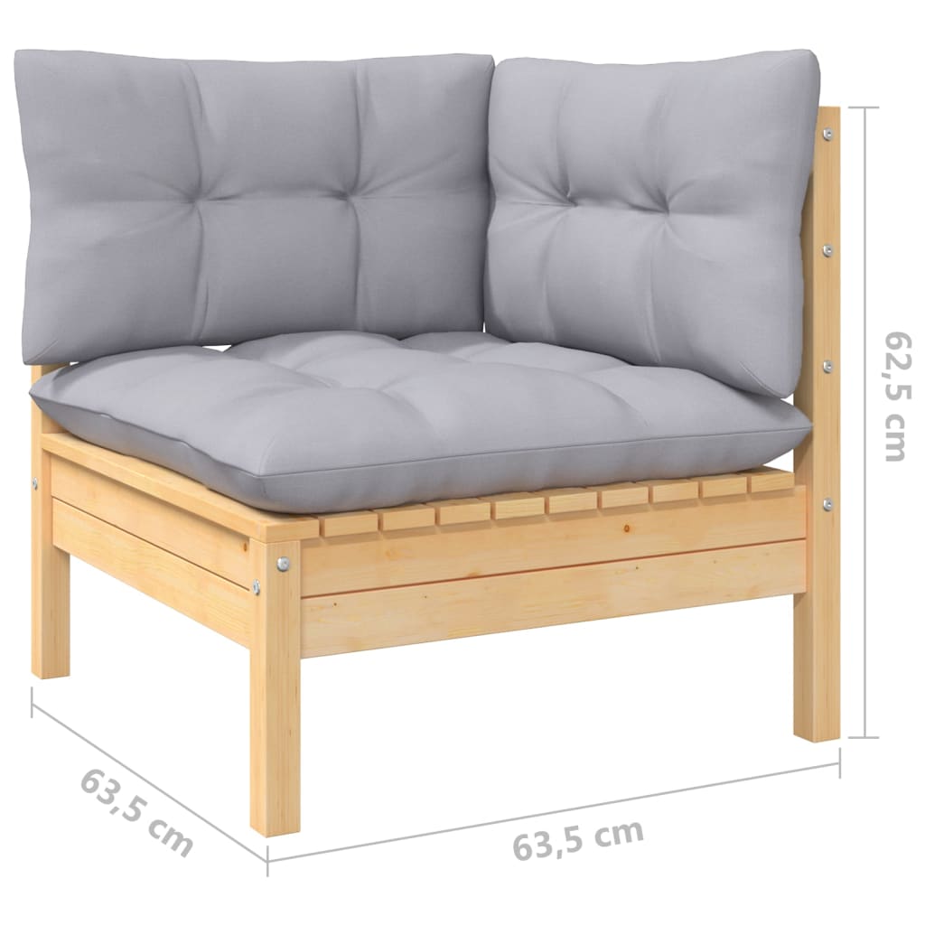 11-tlg. Garten-Lounge-Set mit Grauen Kissen Kiefernholz