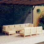 11-tlg. Garten-Lounge-Set mit Creme Kissen Kiefernholz