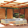 13-tlg. Garten-Lounge-Set mit Grauen Kissen Kiefer Massivholz