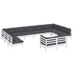 12-tlg. Garten-Lounge-Set mit Kissen Weiß Kiefer Massivholz