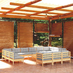 14-tlg. Garten-Lounge-Set mit Grauen Kissen Kiefernholz