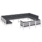 14-tlg. Garten-Lounge-Set mit Kissen Weiß Kiefernholz