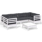 7-tlg. Garten-Lounge-Set mit Kissen Weiß Kiefernholz