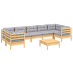 8-tlg. Garten-Lounge-Set mit Grauen Kissen Kiefernholz