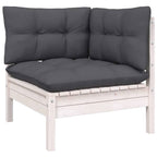 9-tlg. Garten-Lounge-Set mit Kissen Weiß Kiefernholz
