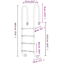 vidaXL Pool-Leiter 54x38x184,5 cm Edelstahl 304