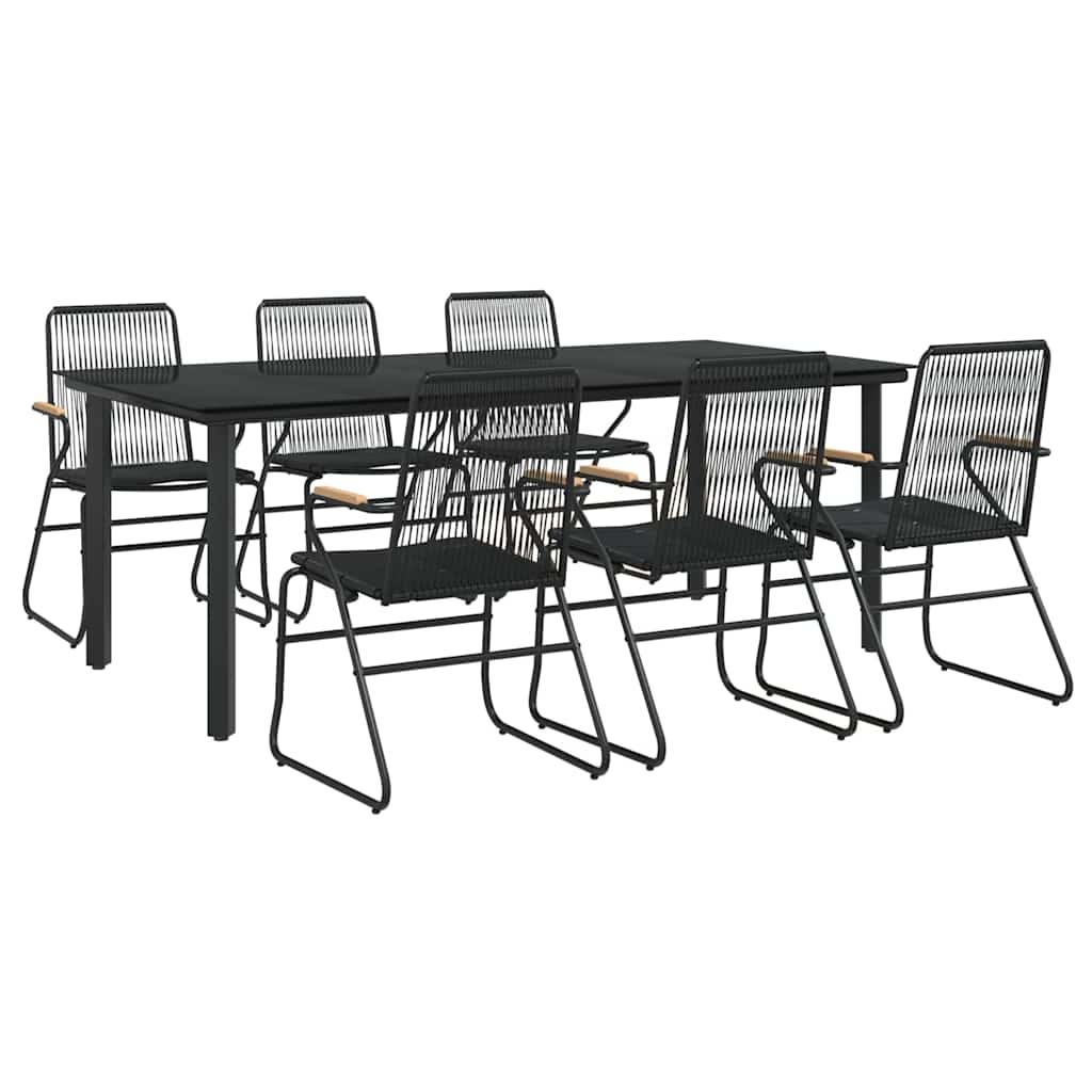 7-tlg. Garten-Essgruppe Schwarz PVC-Rattan