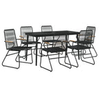 7-tlg. Garten-Essgruppe Schwarz PVC-Rattan