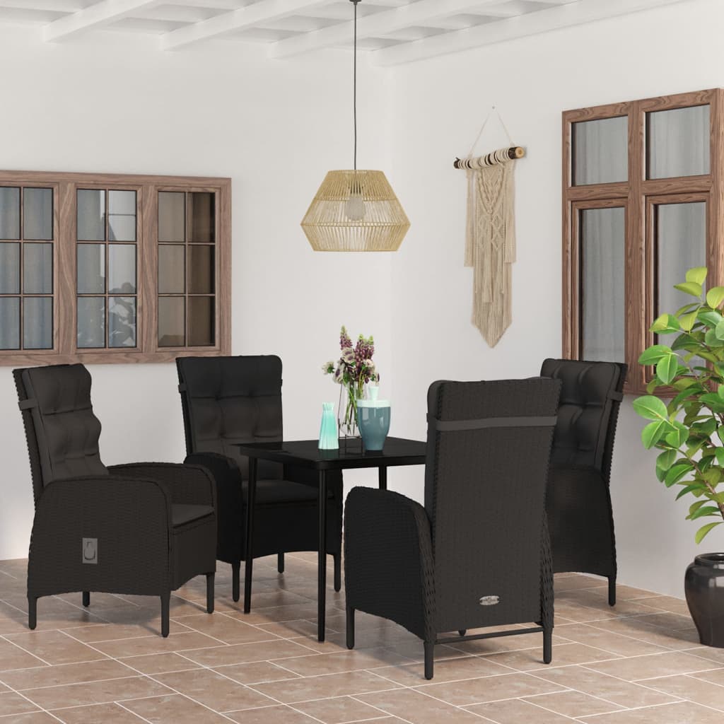 5-tlg. Garten-Essgruppe mit Kissen Schwarz