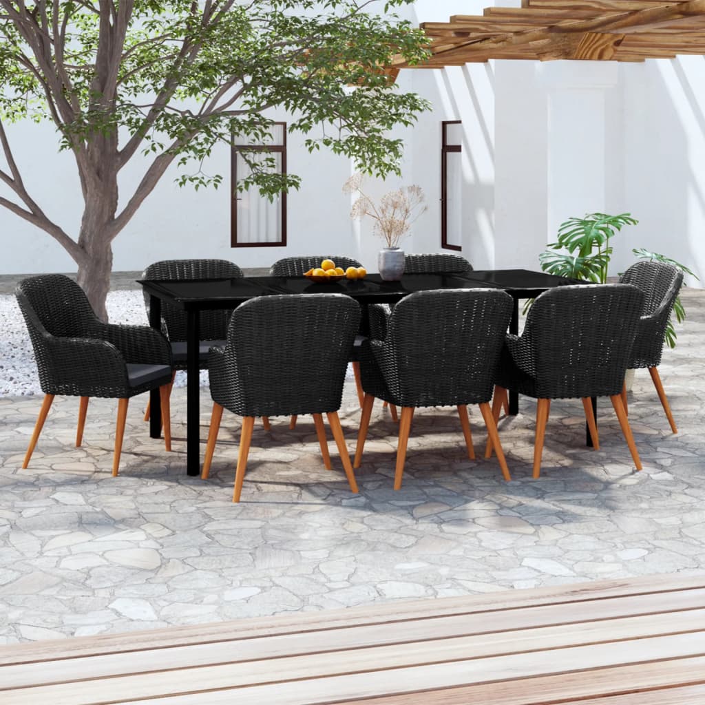 9-tlg. Garten-Essgruppe mit Kissen Schwarz
